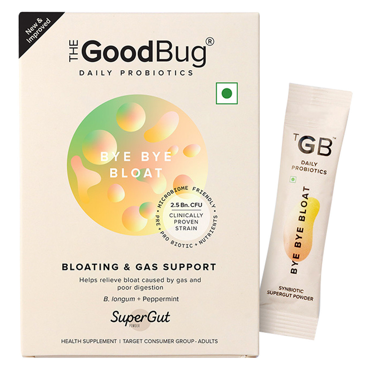 The Good Bug Bye Bye Bloat Synbiotic Supergut Powder for Bloating & Gas, 1.5 gm x 15 Sachets, Pack of 1 The Good Bug Bye Bye Bloat Synbiotic Supergut Powder for Bloating & Gas, 1.5 gm x 15 Sachets, Pack of 1