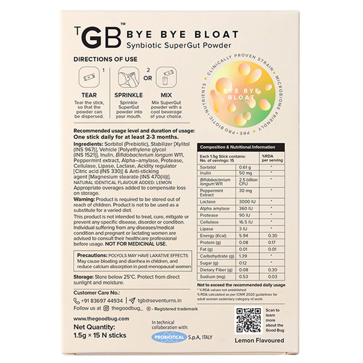 The Good Bug Bye Bye Bloat Synbiotic Supergut Powder for Bloating & Gas, 1.5 gm x 15 Sachets, Pack of 1 The Good Bug Bye Bye Bloat Synbiotic Supergut Powder for Bloating & Gas, 1.5 gm x 15 Sachets, Pack of 1
