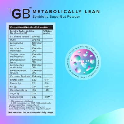 The Good Bug Metabolically Lean Synbiotic Supergut Powder for Weight Management, 2gm x 15 Sachets, Pack of 1