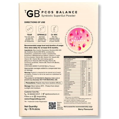 The Good Bug PCOS Balance Synbiotic Supergut Powder for Women, 4 gm x 15 Sachets - Helps Reduce PCOS Symptoms, Pack of 1