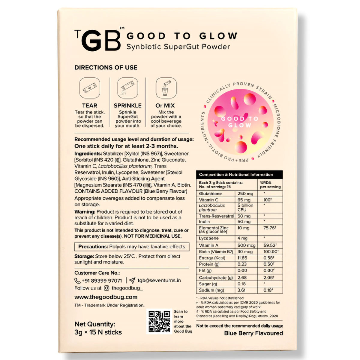 The Good Bug Good To Glow Synbiotic Supergut Powder for Healthy Hair, Skin & Nail, 3 gm x 15 Sachets, Pack of 1 The Good Bug Good To Glow Synbiotic Supergut Powder for Healthy Hair, Skin & Nail, 3 gm x 15 Sachets, Pack of 1