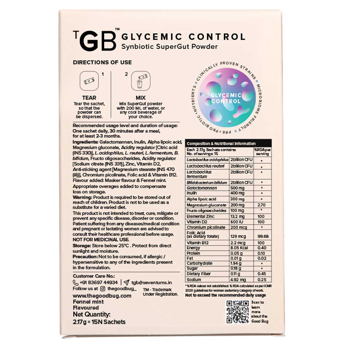 The Good Bug Glycemic Control Fennel Mint Flavour Powder, 2.20gm x 15 Sachets, Pack of 1 The Good Bug Glycemic Control Fennel Mint Flavour Powder, 2.20gm x 15 Sachets, Pack of 1