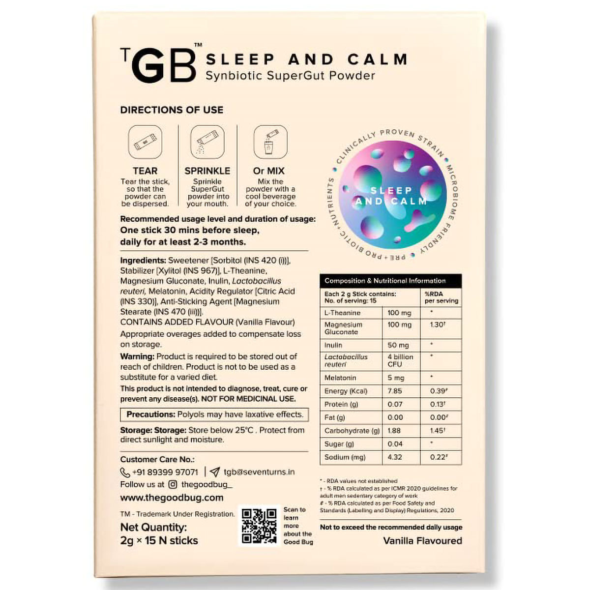 The Good Bug Sleep & Calm Supergut Vanilla Flavour Powder, 2gm x 15 Sachets, Pack of 1 The Good Bug Sleep & Calm Supergut Vanilla Flavour Powder, 2gm x 15 Sachets, Pack of 1