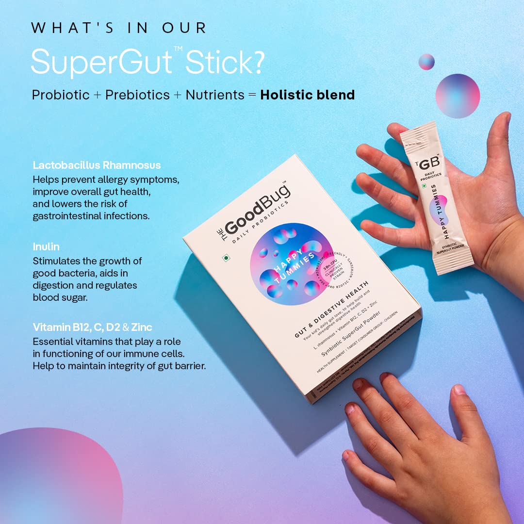 The Good Bug Happy Tummies Supergut Strawberry Flavour Powder, 1.5gm x 15 Sachets, Pack of 1 The Good Bug Happy Tummies Supergut Strawberry Flavour Powder, 1.5gm x 15 Sachets, Pack of 1