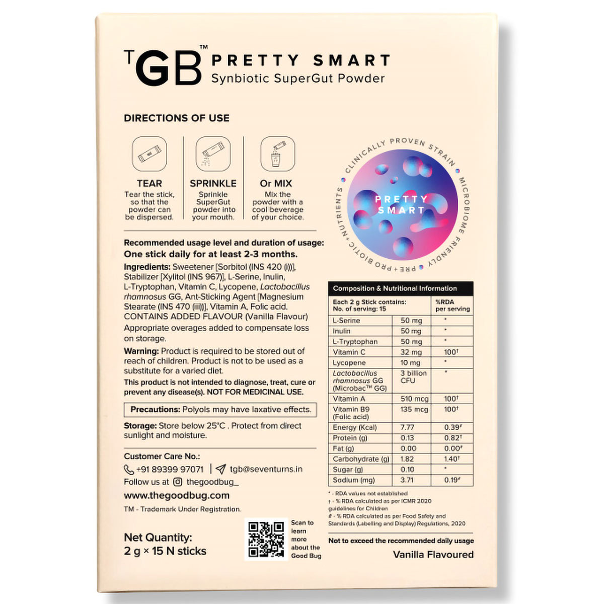 The Good Bug Pretty Smart Supergut Vanilla Flavour Powder, 2gm x 15 Sachets, Pack of 1 The Good Bug Pretty Smart Supergut Vanilla Flavour Powder, 2gm x 15 Sachets, Pack of 1