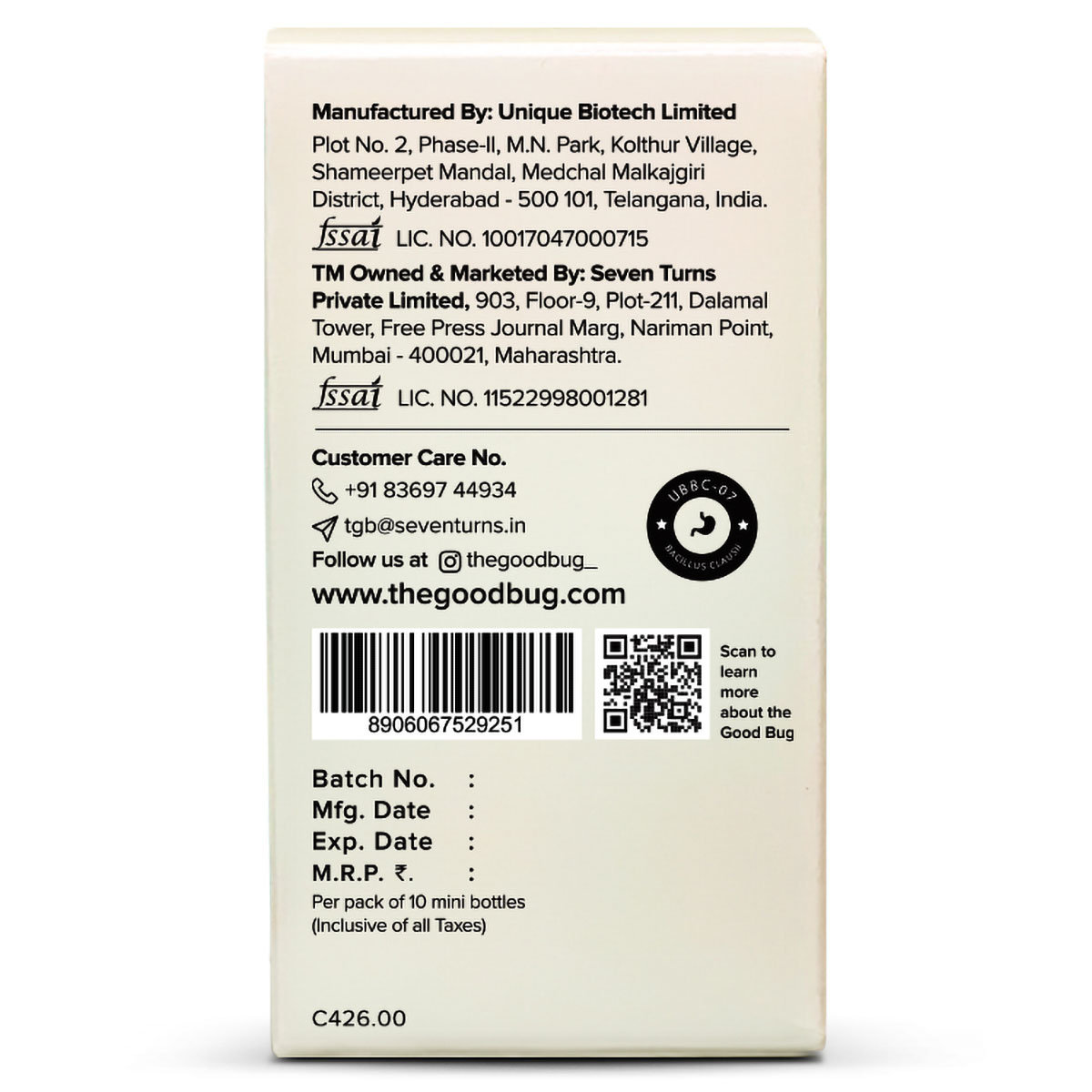 The Good Bug Diarrhea Support Suspension, 5ml x 10'S, Pack of 1 The Good Bug Diarrhea Support Suspension, 5ml x 10'S, Pack of 1