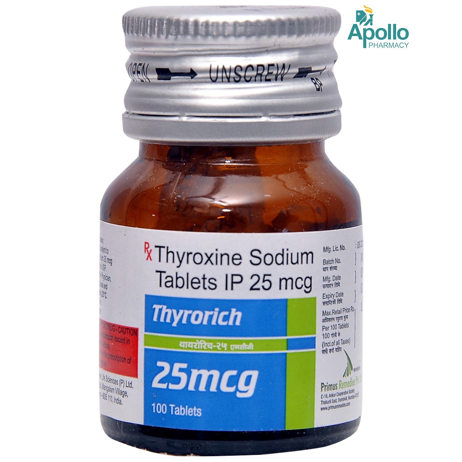 Thyrorich 25 mcg Tablet 100's, Pack of 1 TABLET Thyrorich 25 mcg Tablet 100's, Pack of 1 TABLET