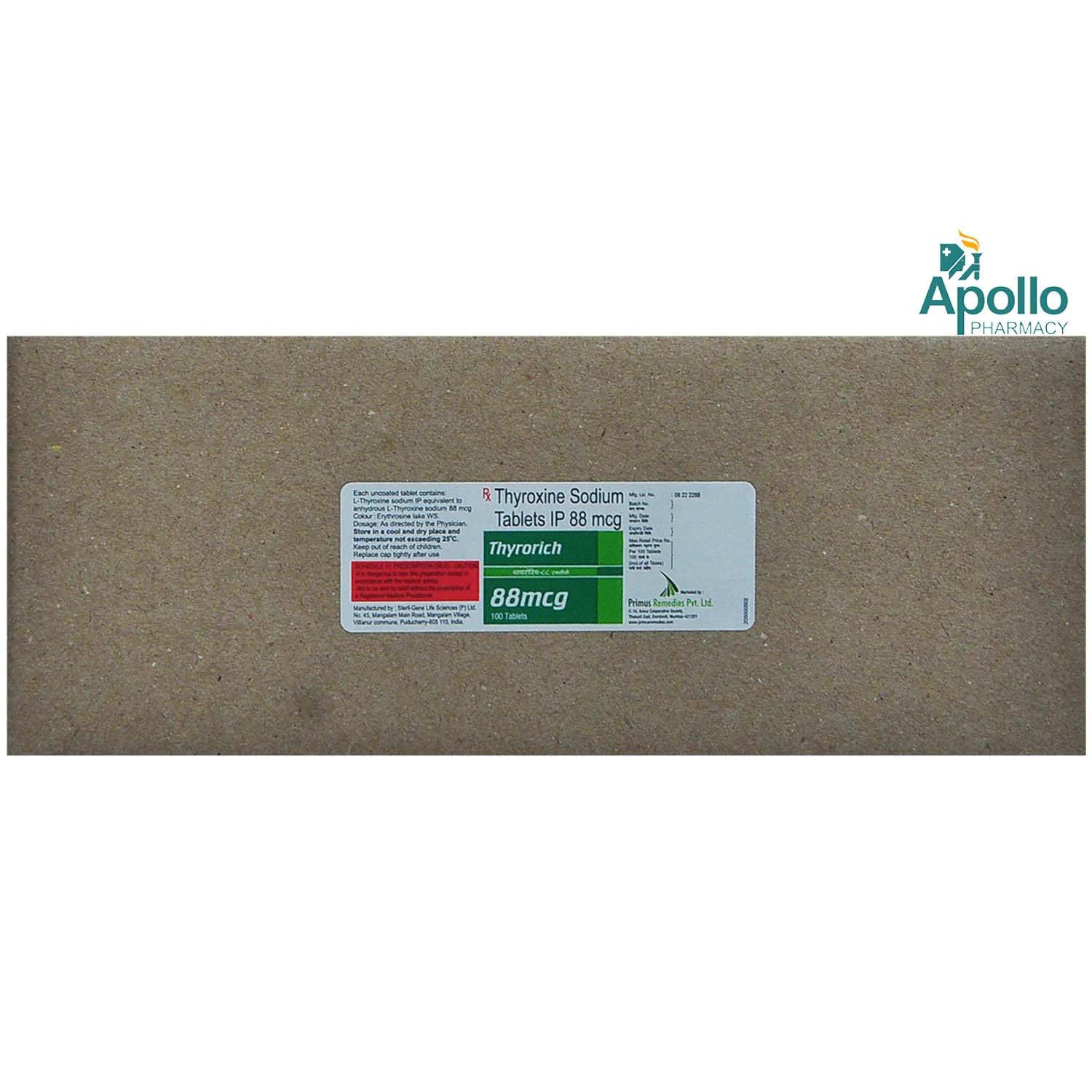 Thyrorich 88 mcg Tablet 100's, Pack of 1 TABLET Thyrorich 88 mcg Tablet 100's, Pack of 1 TABLET