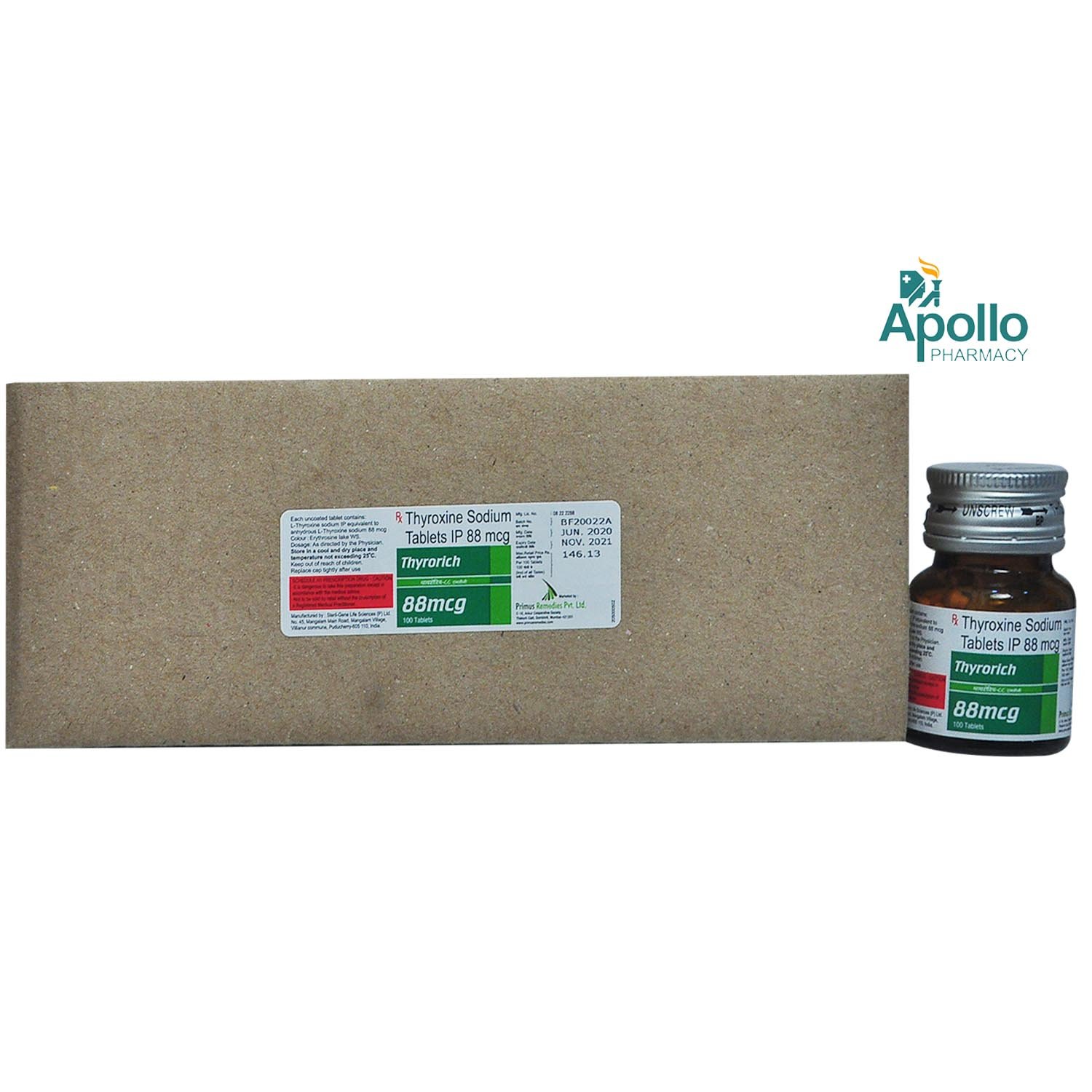 Thyrorich 88 mcg Tablet 100's, Pack of 1 TABLET Thyrorich 88 mcg Tablet 100's, Pack of 1 TABLET