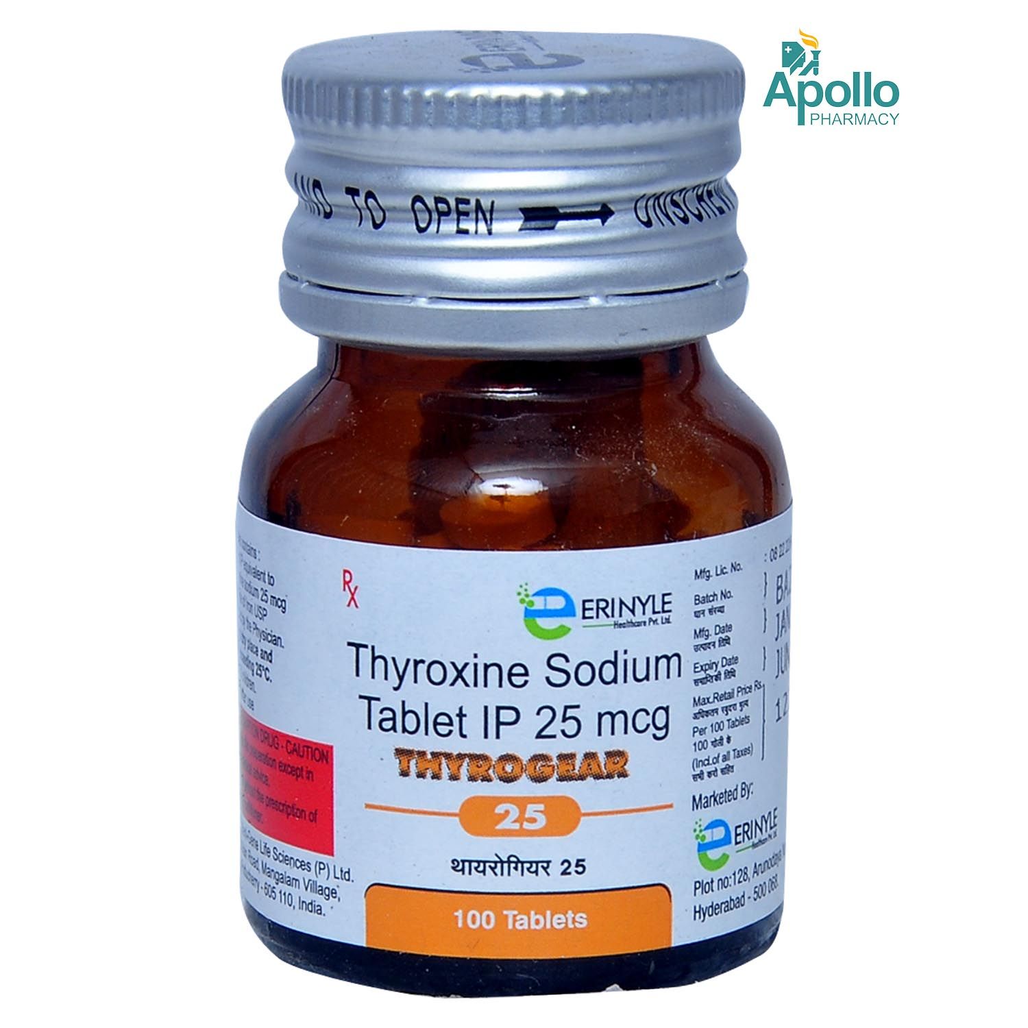 Buy THYROGEAR 25MCG TABLET 100'S Online