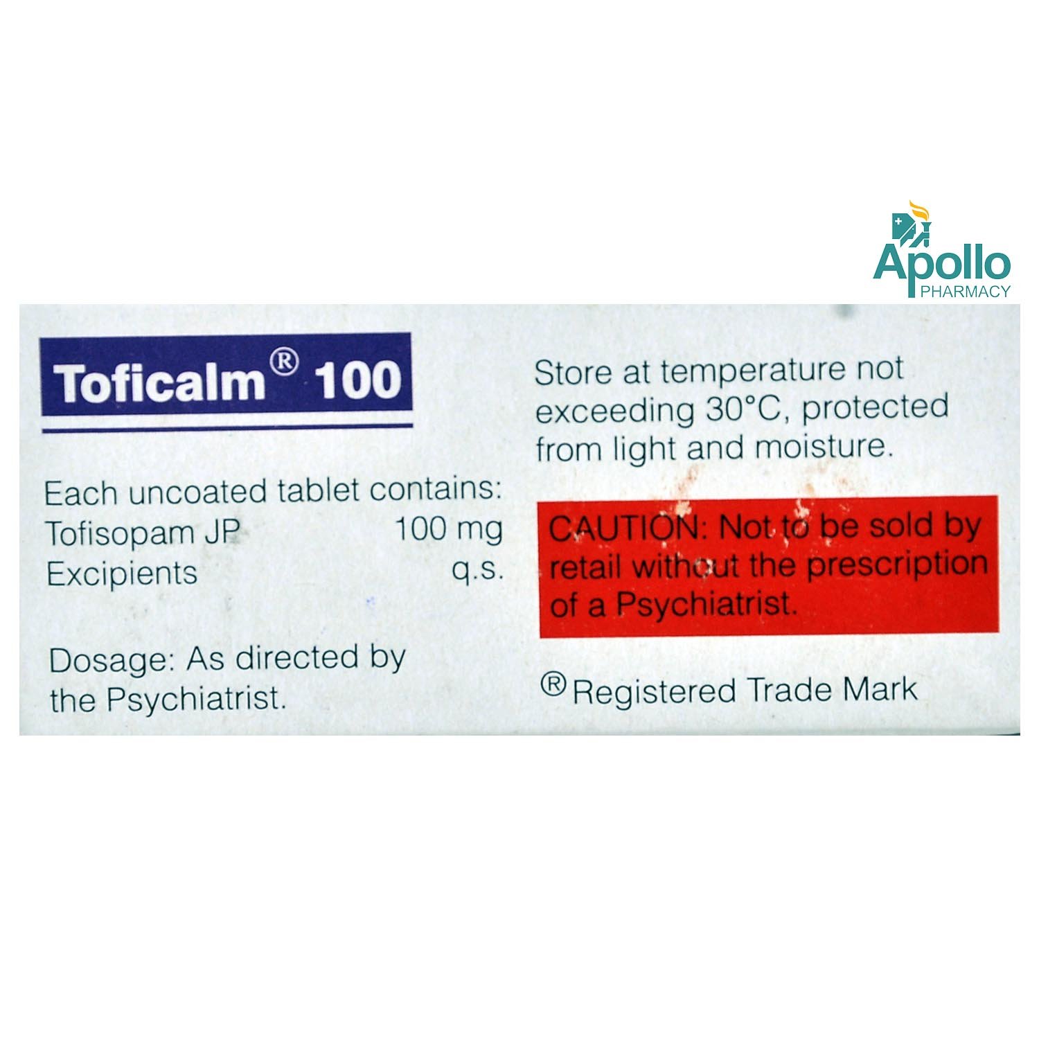 Toficalm 100 Tablet 10's, Pack of 10 TABLETS Toficalm 100 Tablet 10's, Pack of 10 TABLETS