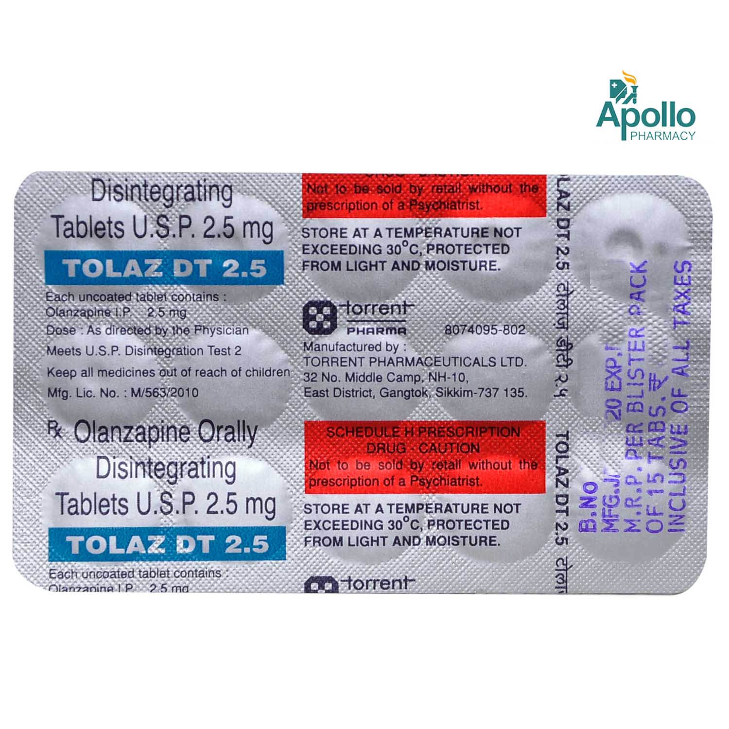 Tolaz DT 2.5 mg Tablet 15's, Pack of 15 TABLETS Tolaz DT 2.5 mg Tablet 15's, Pack of 15 TABLETS
