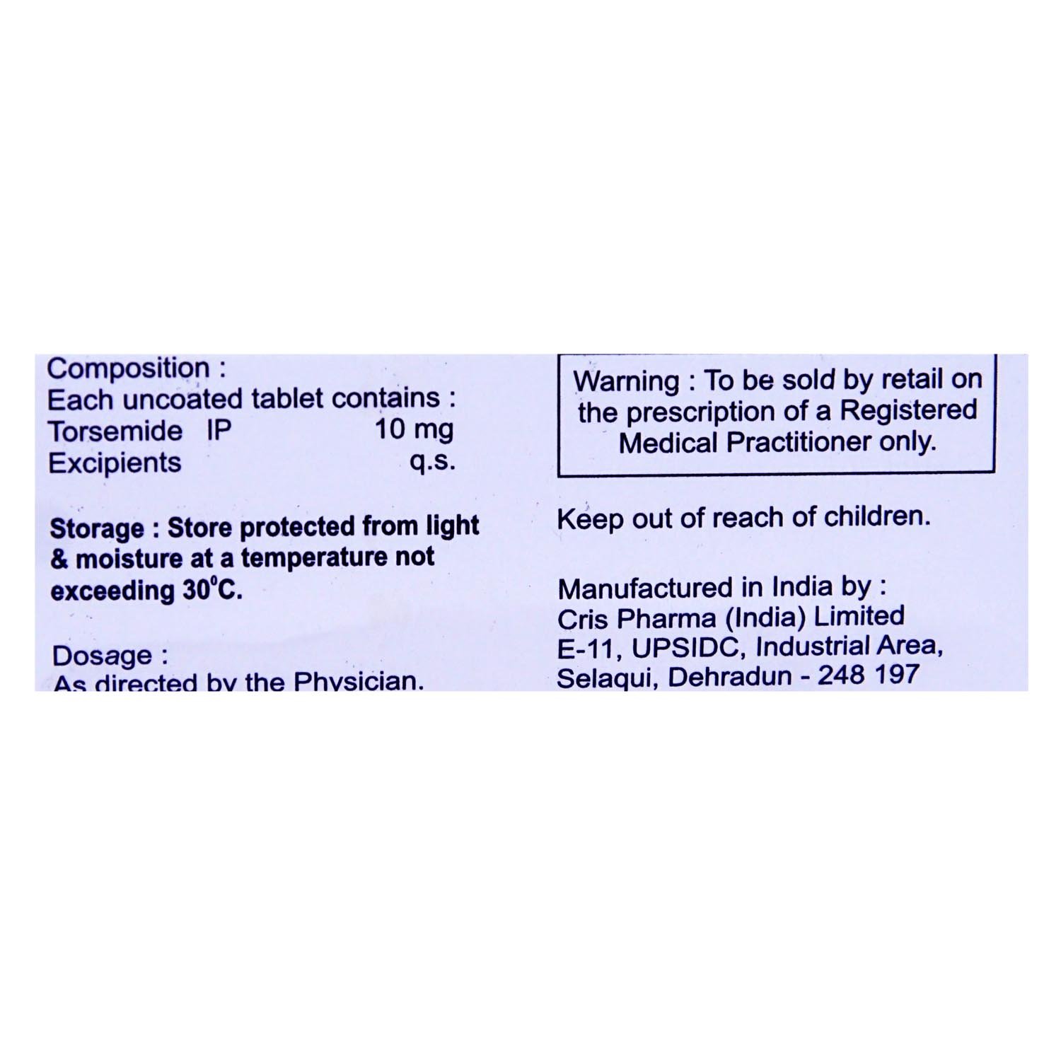 TORSIKIND 10MG TABLET, Pack of 10 TABLETS TORSIKIND 10MG TABLET, Pack of 10 TABLETS