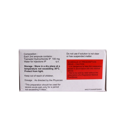 TRAMASURE 100MG AMPULE 2ML, Pack of 1 Injection