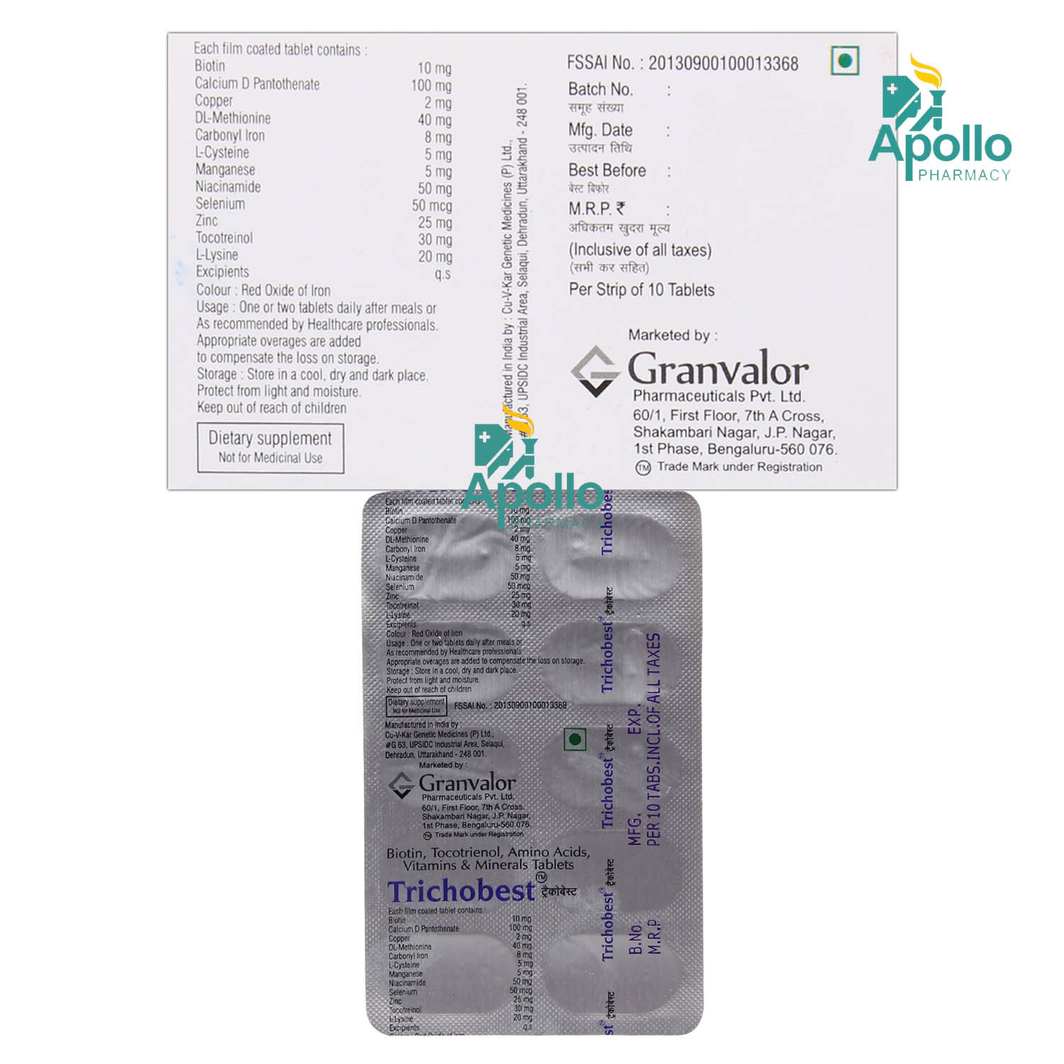 Trichobest Tablet 10's, Pack of 10 Trichobest Tablet 10's, Pack of 10