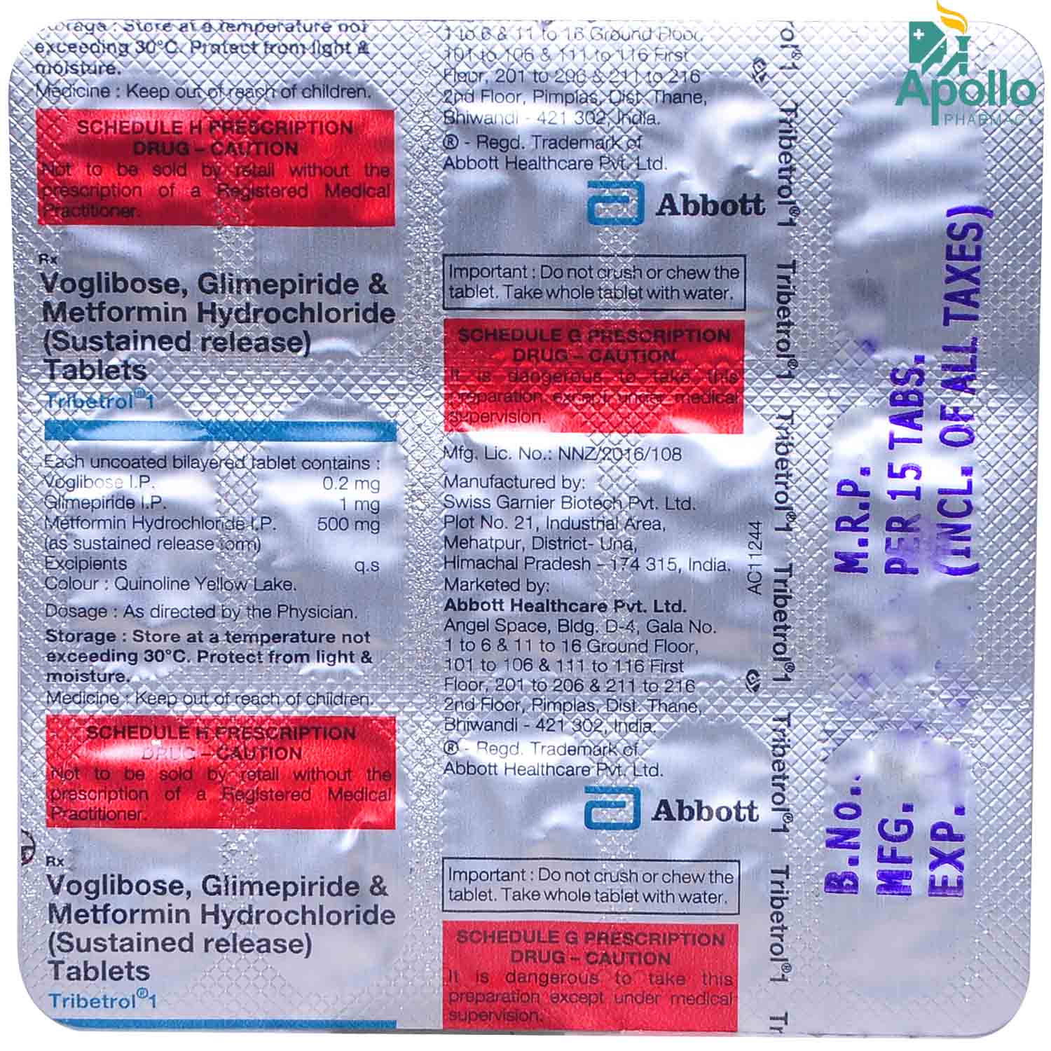 Tribetrol 1 Tablet 15's, Pack of 15 TabletS Tribetrol 1 Tablet 15's, Pack of 15 TabletS