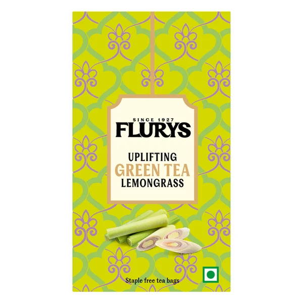 Flurys Uplifting Green Tea Lemon Grass Bags, 25 Count, Pack of 1