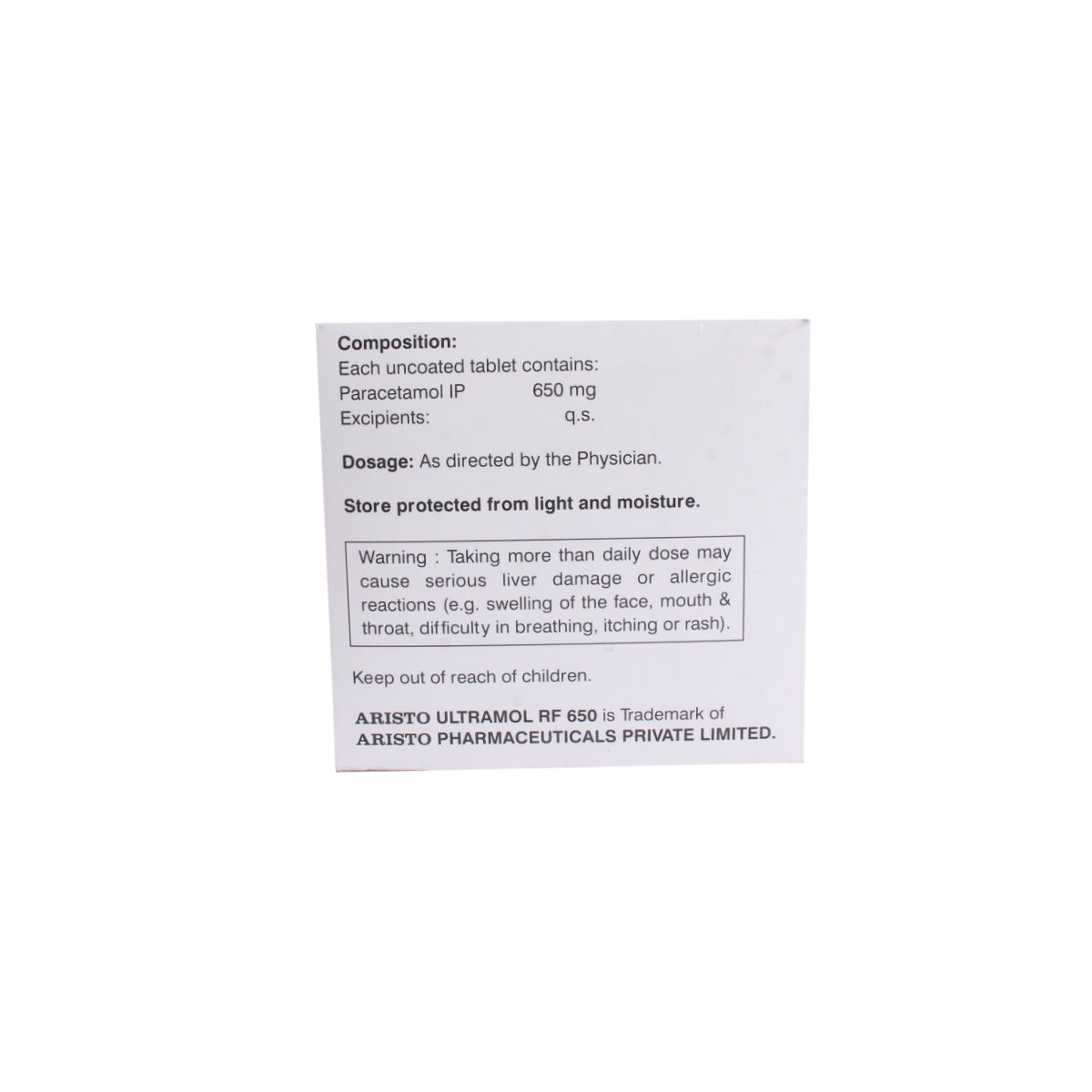 Ultramol RF 650 mg Tablet 10's Price, Uses, Side Effects, Composition ...