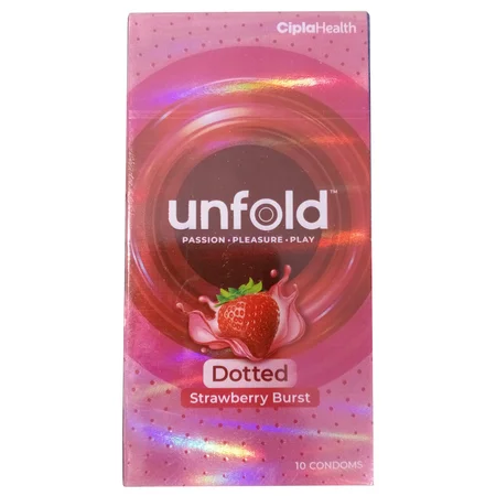 Unfold Dotted Strawberry Burst Condoms, 10 Count