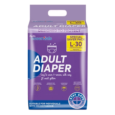 Apollo Essentials Adult Diaper Pant Unisex Large, 30 Count, Pack of 1