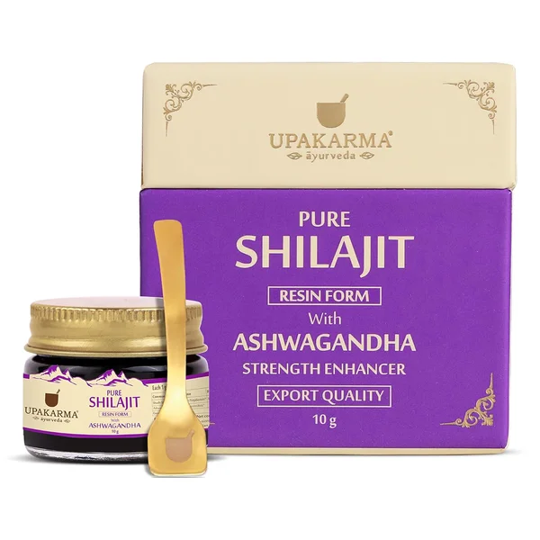 Upakarma Ayurveda Pure Shilajit Resin Form with Ashwagandha, 10 gm, Pack of 1