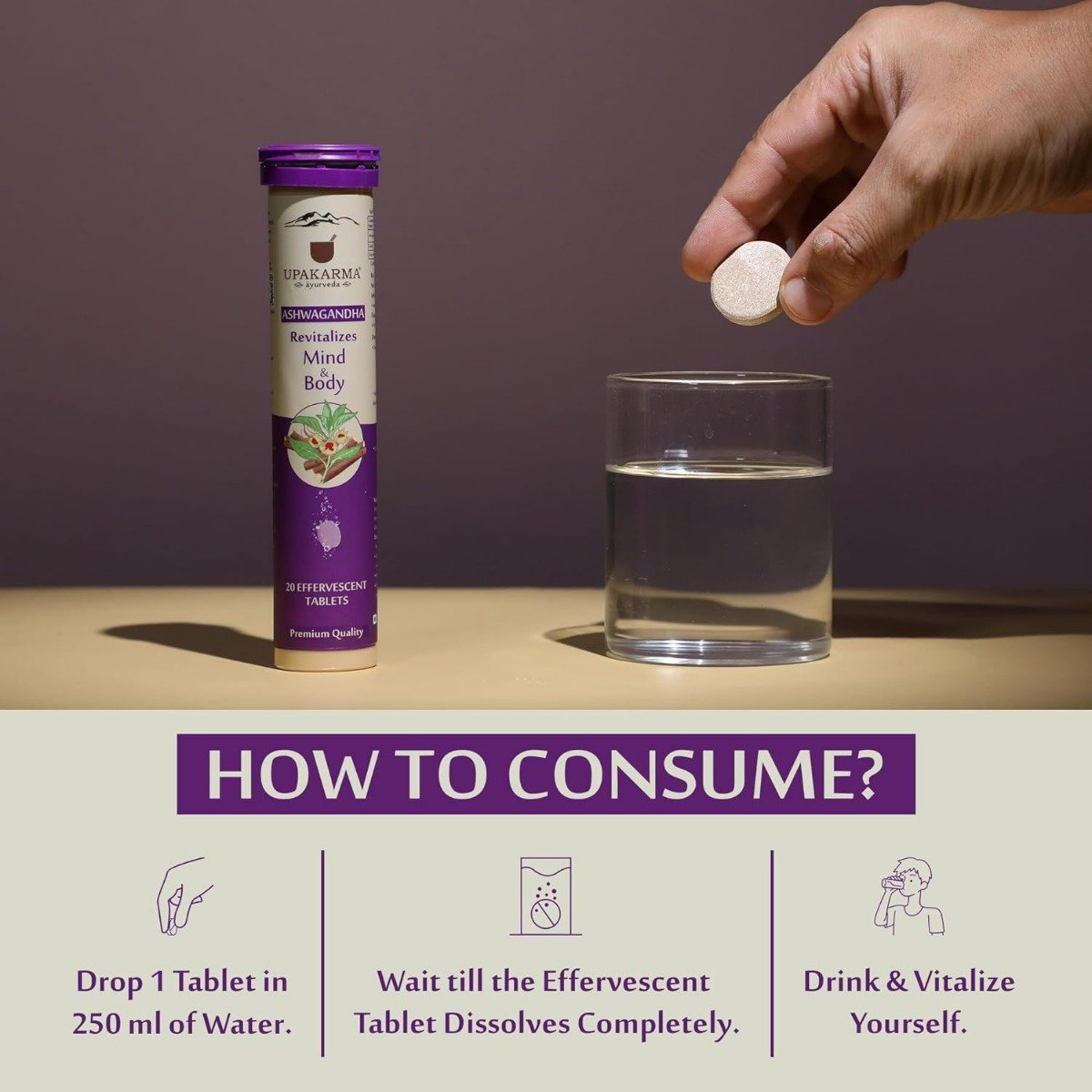 Upakarma Ayurveda Ashwagandha for Mind & Body, 20 Effervescent Tablets, Pack of 1 Upakarma Ayurveda Ashwagandha for Mind & Body, 20 Effervescent Tablets, Pack of 1