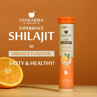 Upakarma Ayurveda Pure Shilajit Orange Flavour, 20 Effervescent Tablets, Pack of 1