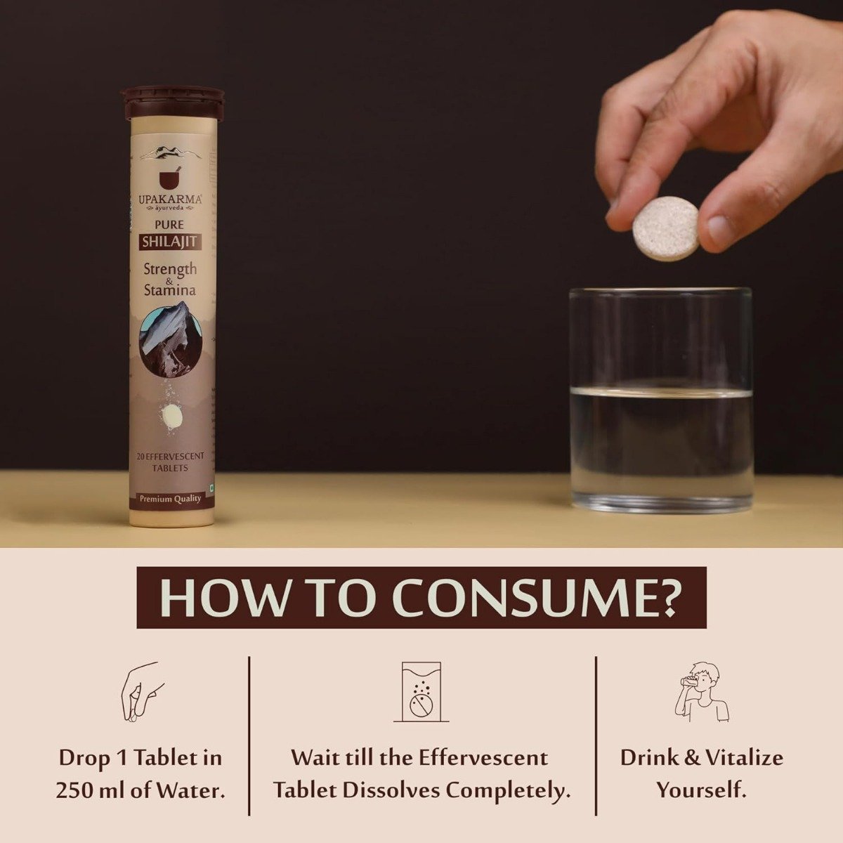 Upakarma Ayurveda Pure Shilajit, 20 Effervescent Tablets, Pack of 1 Upakarma Ayurveda Pure Shilajit, 20 Effervescent Tablets, Pack of 1