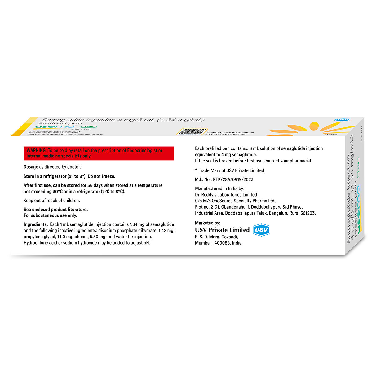 Usema 1mg (4mg/3ml) Prefilled Pen Injection 1's | Uses, Side Effects ...