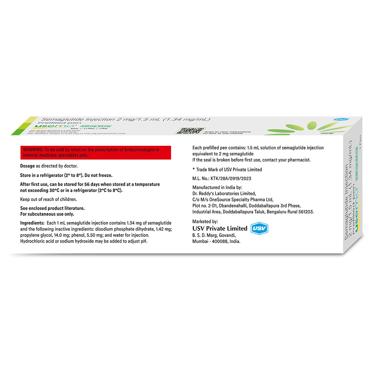 Buy Usema 0.25mg/0.5mg (2mg/1.5ml) Prefilled Pen Injection 1's online ...