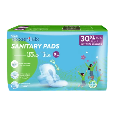 Apollo Essentials Sanitary Pads Ultrathin XL 280 mm, 30 count