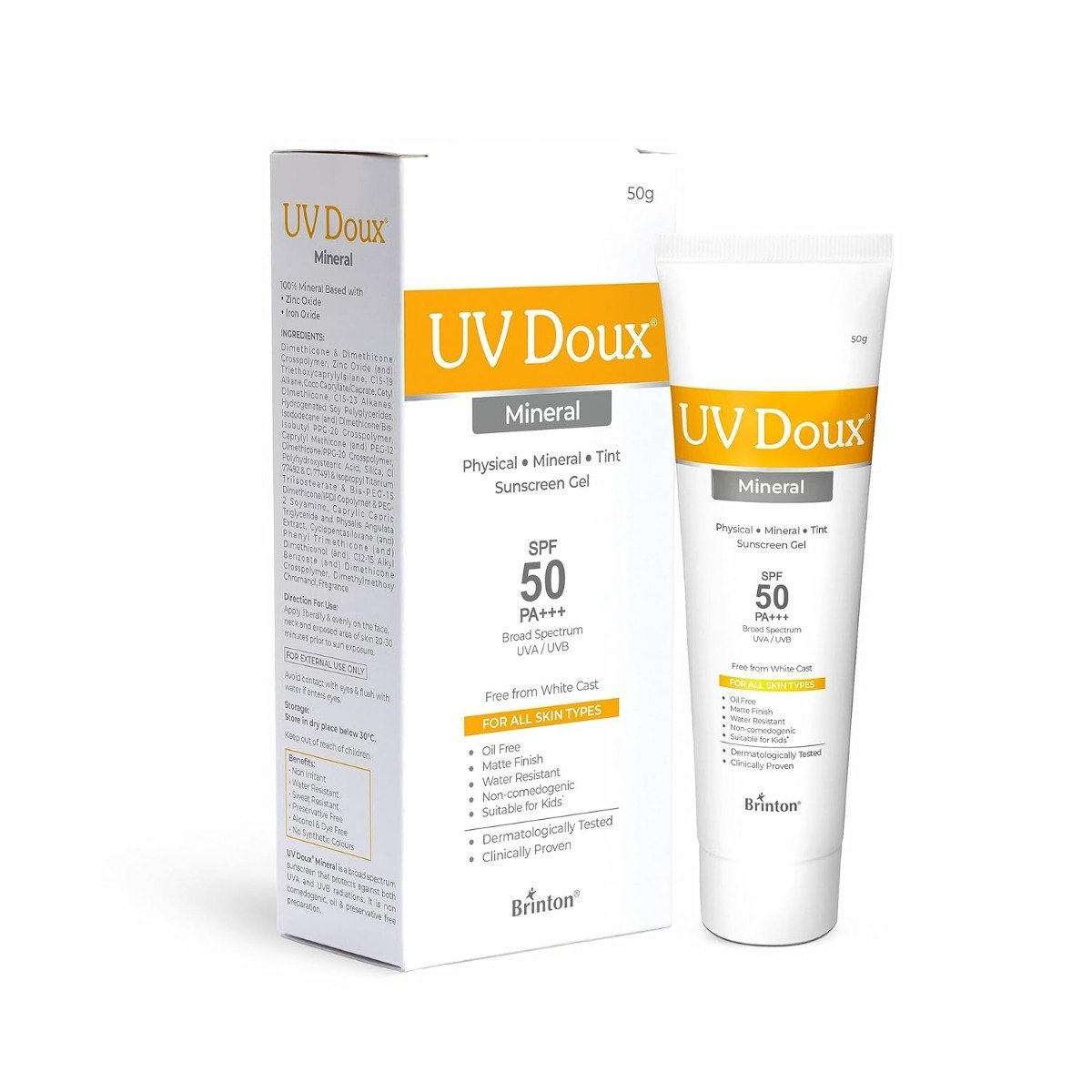 Brinton UV Doux Mineral SPF 50 PA+++ Sunscreen Gel 50 gm, Pack of 1 Brinton UV Doux Mineral SPF 50 PA+++ Sunscreen Gel 50 gm, Pack of 1