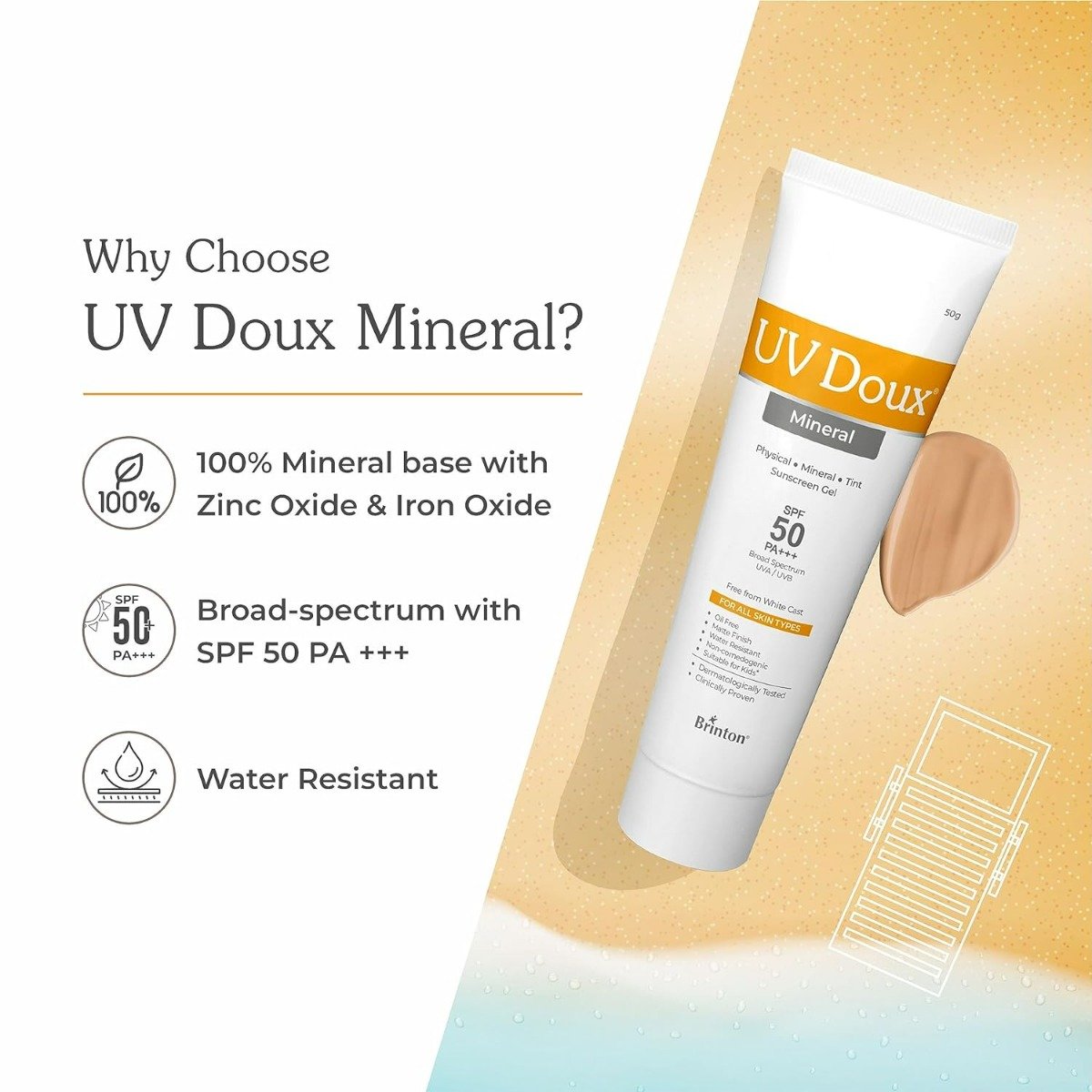 Brinton UV Doux Mineral SPF 50 PA+++ Sunscreen Gel 50 gm, Pack of 1 Brinton UV Doux Mineral SPF 50 PA+++ Sunscreen Gel 50 gm, Pack of 1