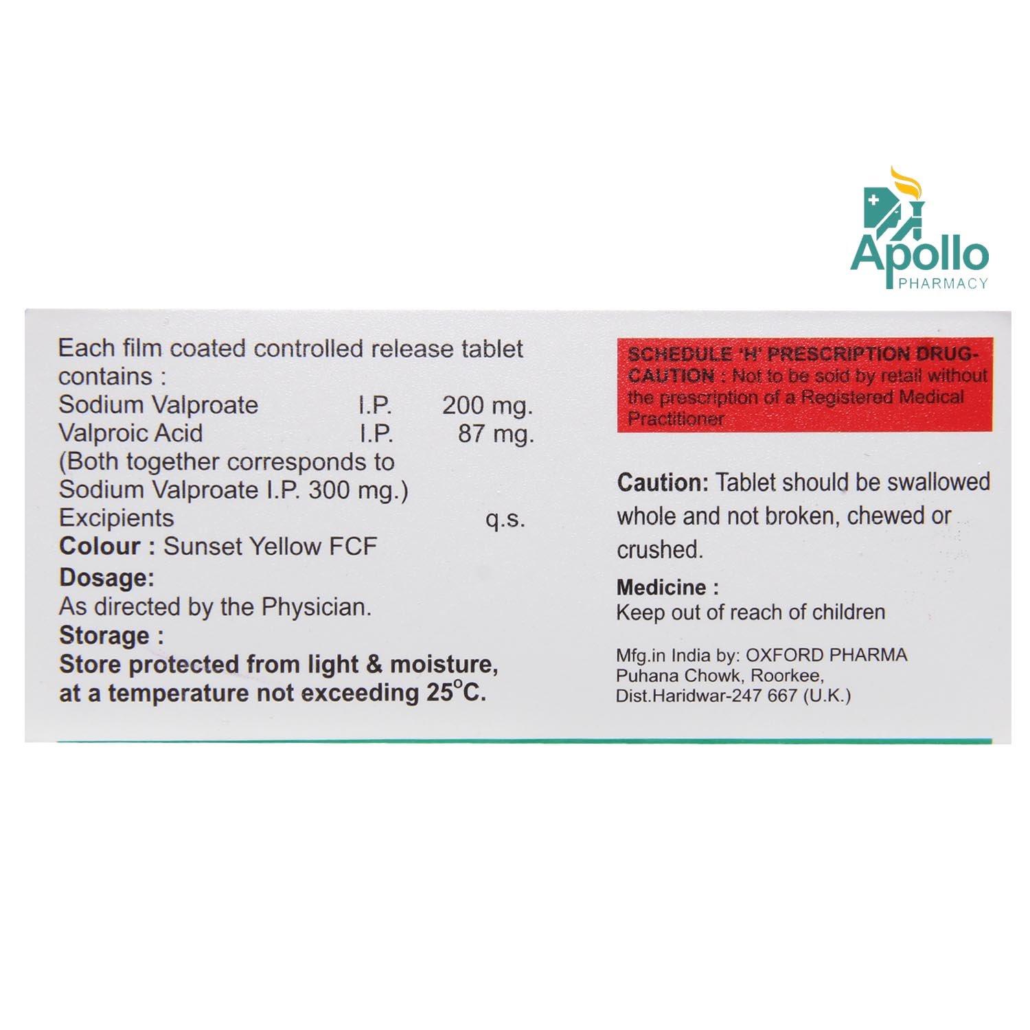 Valporate Chrono 300 Tablet 10's, Pack of 10 TABLETS Valporate Chrono 300 Tablet 10's, Pack of 10 TABLETS