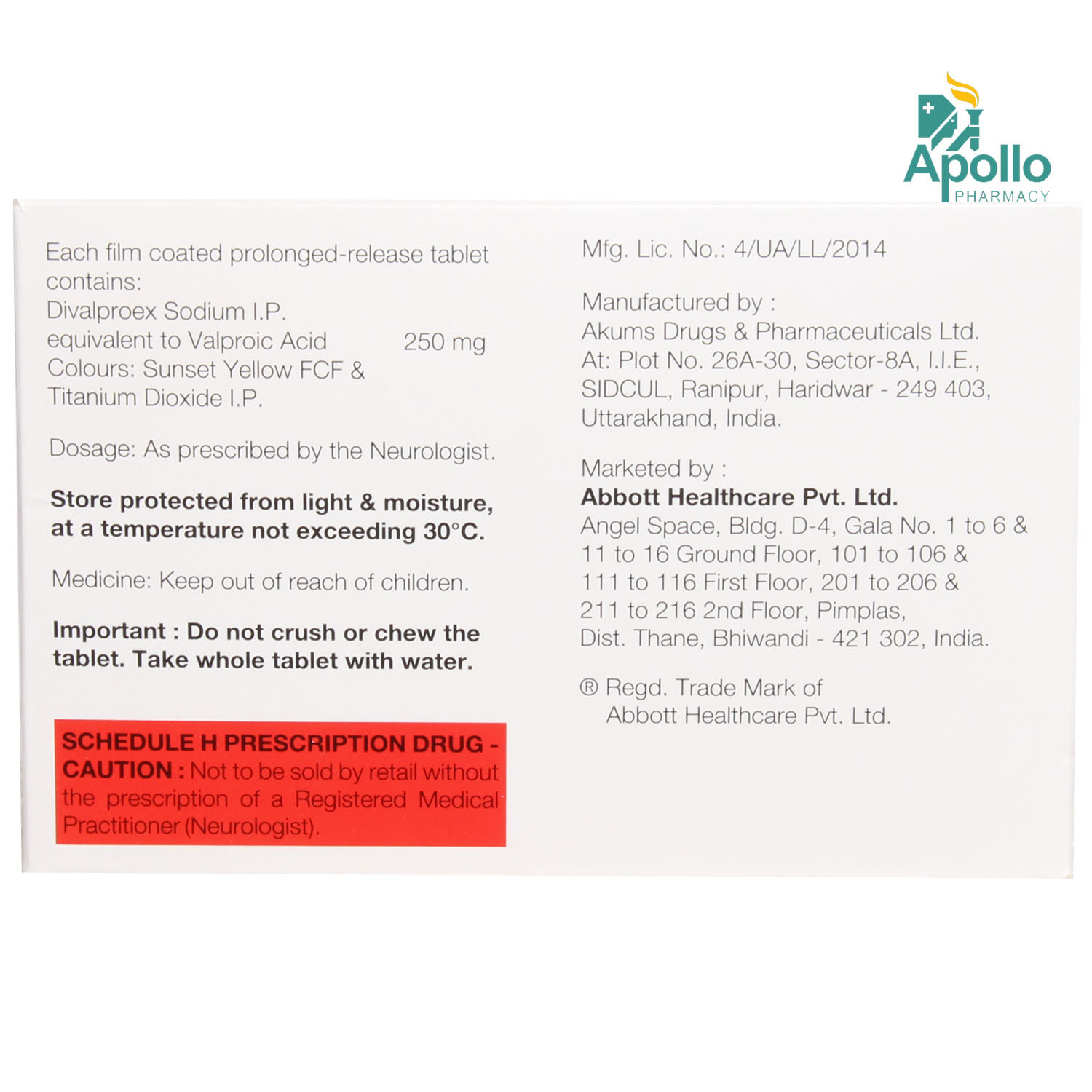 Valance OD 250 mg Tablet 15's, Pack of 15 TABLETS Valance OD 250 mg Tablet 15's, Pack of 15 TABLETS