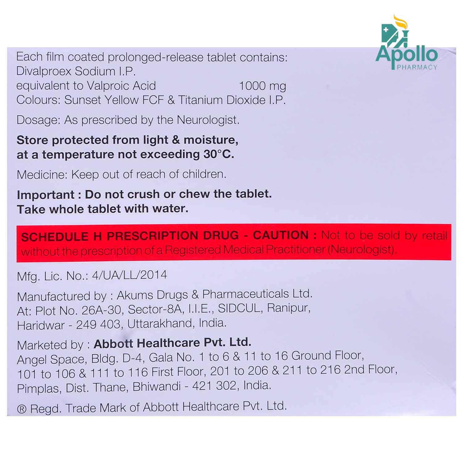 Valance OD 1000 mg Tablet 15's, Pack of 15 TABLETS Valance OD 1000 mg Tablet 15's, Pack of 15 TABLETS