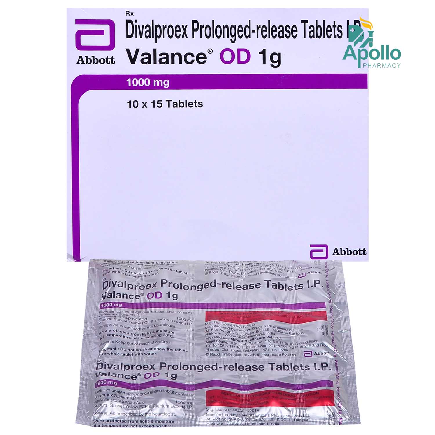 Valance OD 1000 mg Tablet 15's, Pack of 15 TABLETS Valance OD 1000 mg Tablet 15's, Pack of 15 TABLETS