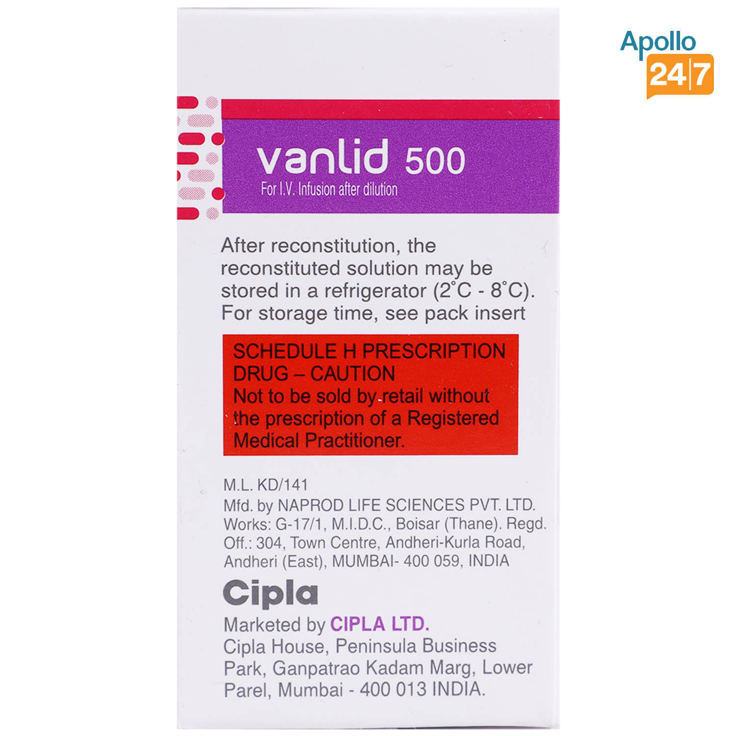 Vanlid 500 Infusion 1's, Pack of 1 Injection Vanlid 500 Infusion 1's, Pack of 1 Injection