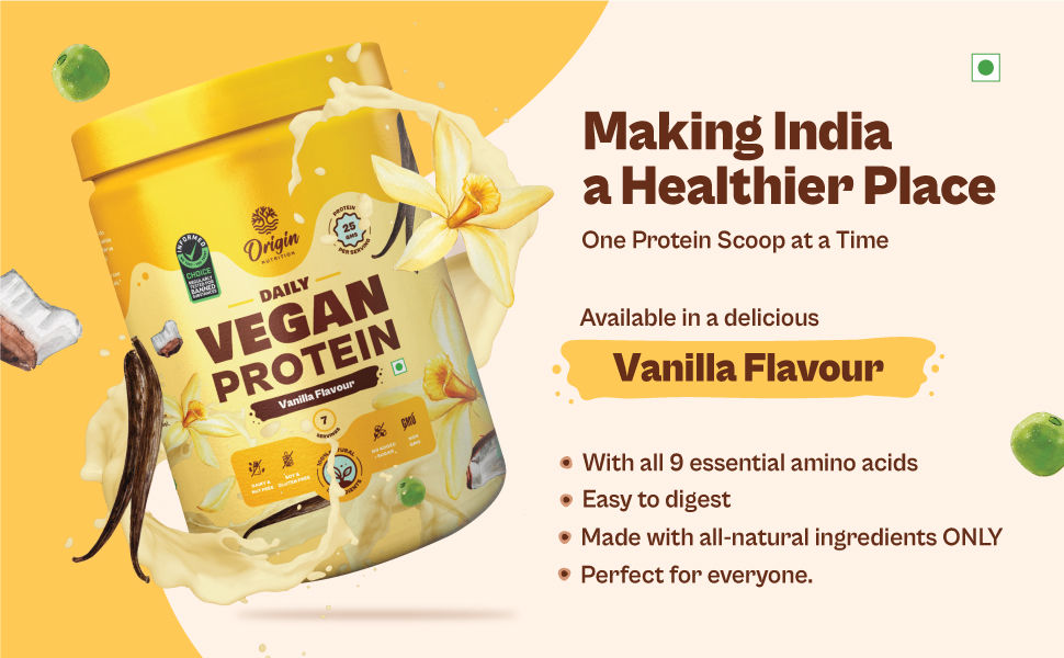Origin Nutrition 100% Natural Vegan Protein Vanilla Flavour Powder, 274 gm, Pack of 1 