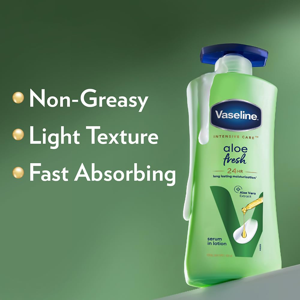 Vaseline Intensive Care Aloe Fresh Body Lotion 90 ml | With 100% Pure Aloe Vera Extract | Deeply Hydrates Skin In Harsh Summer | Non Greasy & Featurelight Fornula | For Dry Skin, Pack of 1 Vaseline Intensive Care Aloe Fresh Body Lotion 90 ml | With 100% Pure Aloe Vera Extract | Deeply Hydrates Skin In Harsh Summer | Non Greasy & Featurelight Fornula | For Dry Skin, Pack of 1