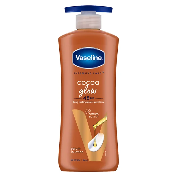 Vaseline Intensive Care Cocoa Glow Body Lotion 400 ml | With Cocoa Butter | Provides 48 hrs Of Moisturization | Non Greasy &amp; Fast Absorbing | For Dry Skin, Pack of 1