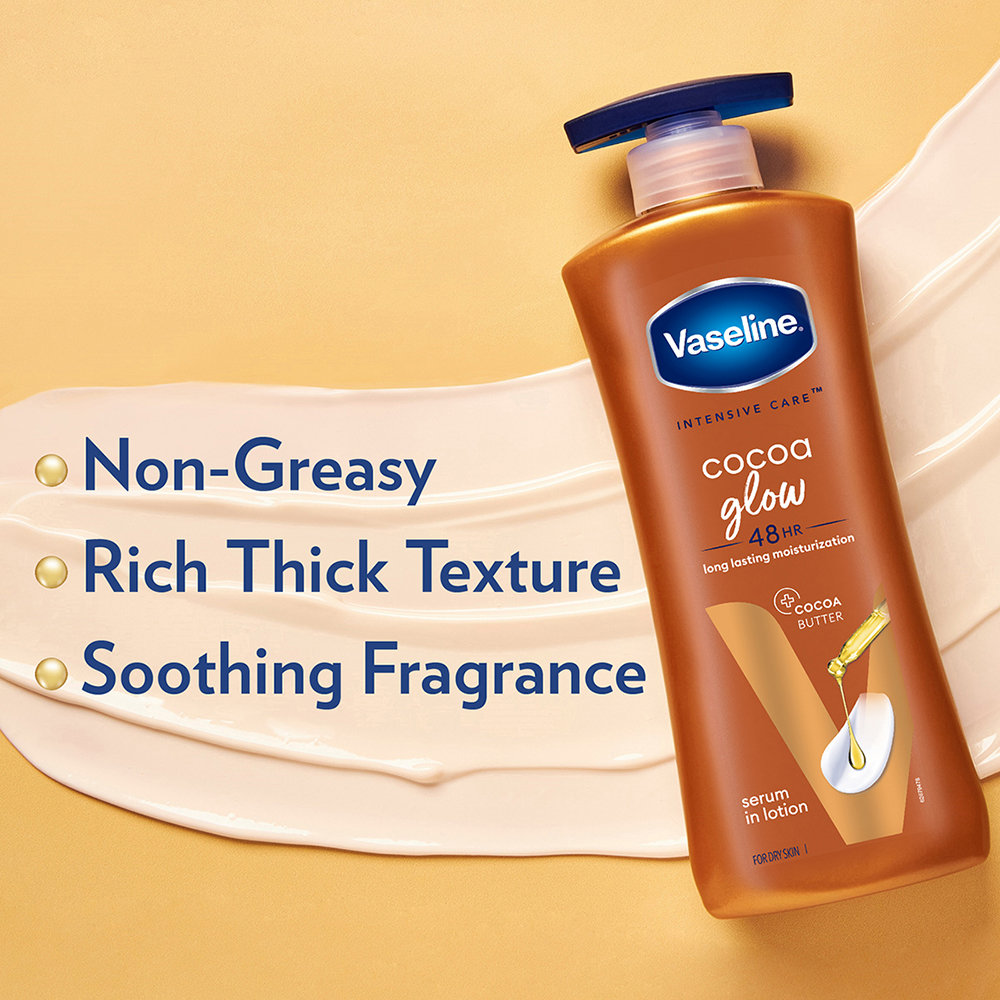 Vaseline Intensive Care Cocoa Glow Body Lotion 400 ml | With Cocoa Butter | Provides 48 hrs Of Moisturization | Non Greasy & Fast Absorbing | For Dry Skin, Pack of 1 Vaseline Intensive Care Cocoa Glow Body Lotion 400 ml | With Cocoa Butter | Provides 48 hrs Of Moisturization | Non Greasy & Fast Absorbing | For Dry Skin, Pack of 1