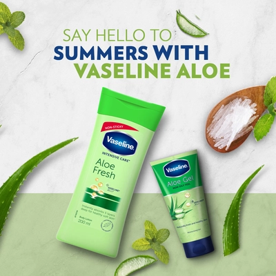 Vaseline Intensive Care Aloe Fresh Body Lotion 200 ml | With 100% Pure Aloe Vera Extract | Deeply Hydrates Skin In Harsh Summer | Non Greasy &amp; Featurelight Fornula | For Dry Skin, Pack of 1