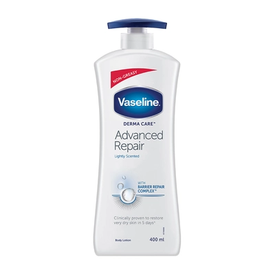 Vaseline Derma Care Advanced Repair Body Lotion 400 ml | With Barrier Repair Complex | Heals Dry Skin In 5 Days | Long Lasting Moisturization | Non Greasy | For Very Dry Skin &amp; Very Sensitive Skin, Pack of 1