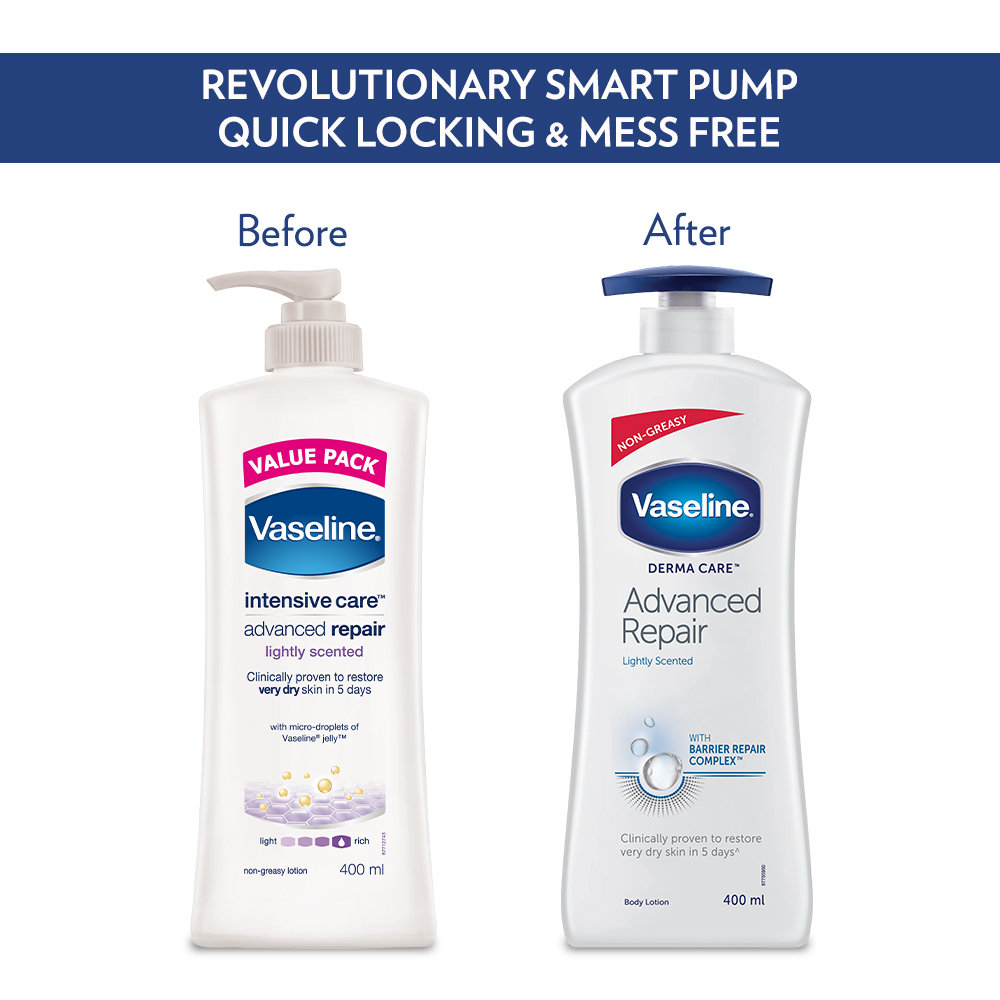Vaseline Derma Care Advanced Repair Body Lotion 400 ml | With Barrier Repair Complex | Heals Dry Skin In 5 Days | Long Lasting Moisturization | Non Greasy | For Very Dry Skin & Very Sensitive Skin, Pack of 1 Vaseline Derma Care Advanced Repair Body Lotion 400 ml | With Barrier Repair Complex | Heals Dry Skin In 5 Days | Long Lasting Moisturization | Non Greasy | For Very Dry Skin & Very Sensitive Skin, Pack of 1