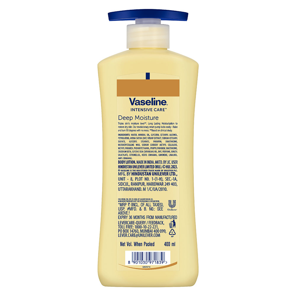 Vaseline Intensive Care Deep Moisture Body Lotion 400 ml | Long Lasting Moisturization Upto 48 Hrs | Non Greasy & Fast Absorbing | For Dry Skin, Pack of 1 Vaseline Intensive Care Deep Moisture Body Lotion 400 ml | Long Lasting Moisturization Upto 48 Hrs | Non Greasy & Fast Absorbing | For Dry Skin, Pack of 1