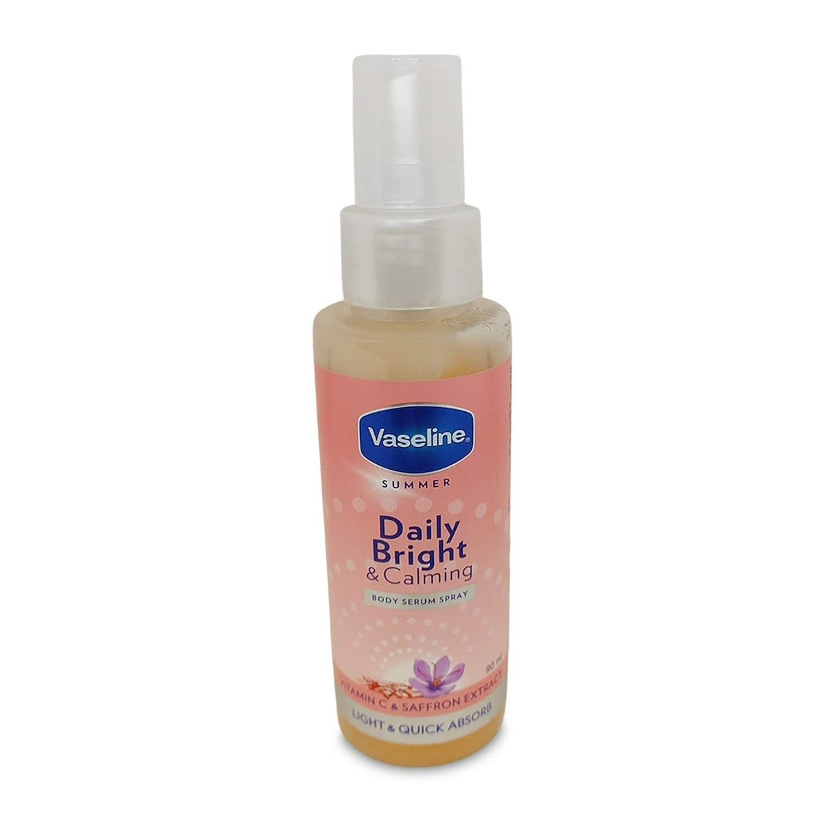 Vaseline Daily Bright & Calming Body Serum Spray 90 ml | With Vitamin E & Saffron Extract | Calms & Soothes Skin | For Brighter Looking Skin | Lightweight & Fast Absorbing, Pack of 1 Vaseline Daily Bright & Calming Body Serum Spray 90 ml | With Vitamin E & Saffron Extract | Calms & Soothes Skin | For Brighter Looking Skin | Lightweight & Fast Absorbing, Pack of 1