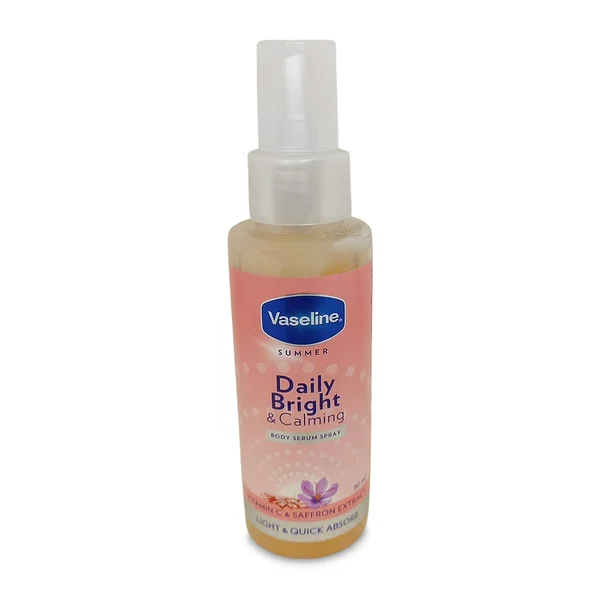 Vaseline Daily Bright &amp; Calming Body Serum Spray 90 ml | With Vitamin E &amp; Saffron Extract | Calms &amp; Soothes Skin | For Brighter Looking Skin | Lightweight &amp; Fast Absorbing, Pack of 1