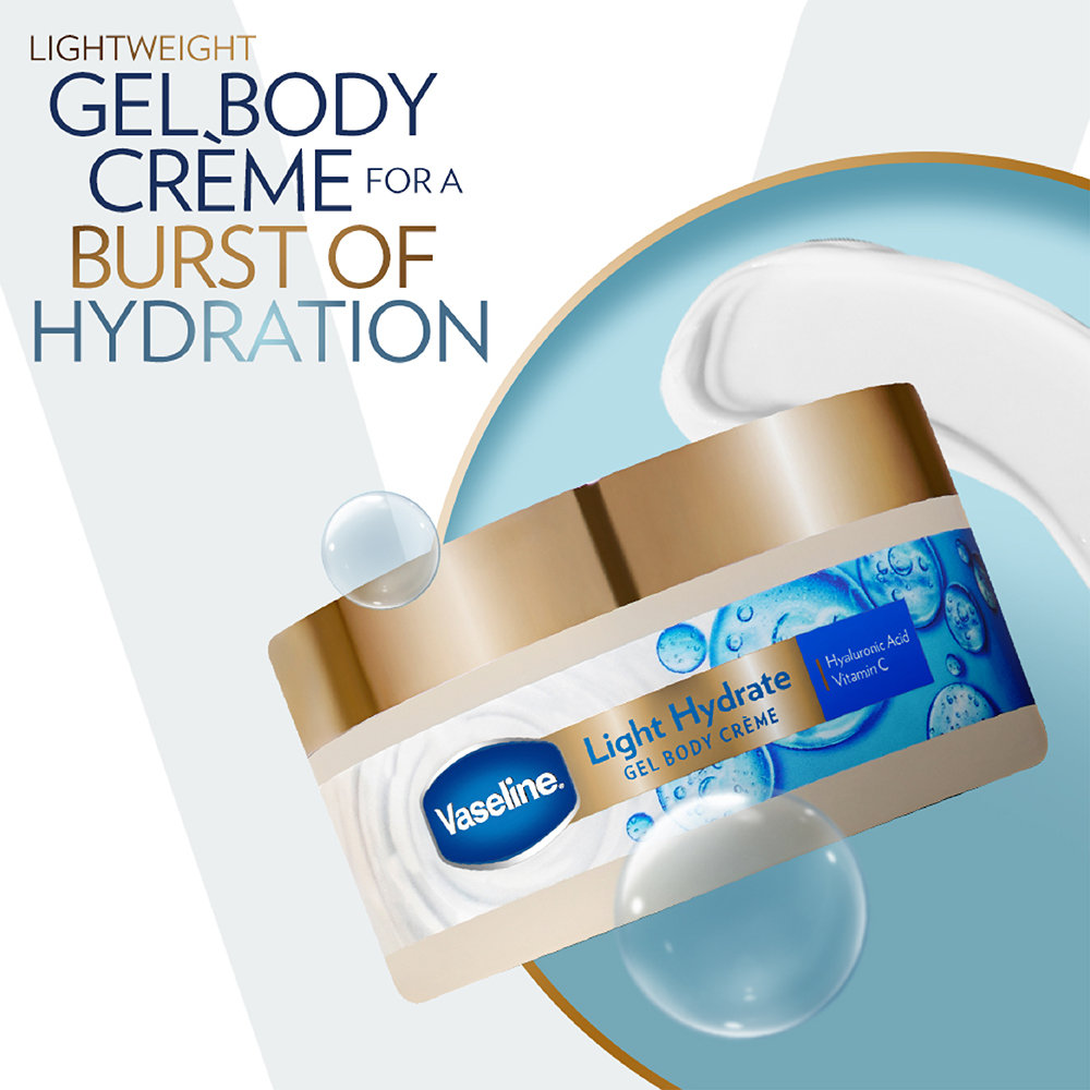 Vaseline Light Hydrate Gel Body Creme 180 gm | With Hyaluronic Acid & Vitamin C | Provides Hydration | For Radiant Glowing Skin, Pack of 1 Vaseline Light Hydrate Gel Body Creme 180 gm | With Hyaluronic Acid & Vitamin C | Provides Hydration | For Radiant Glowing Skin, Pack of 1