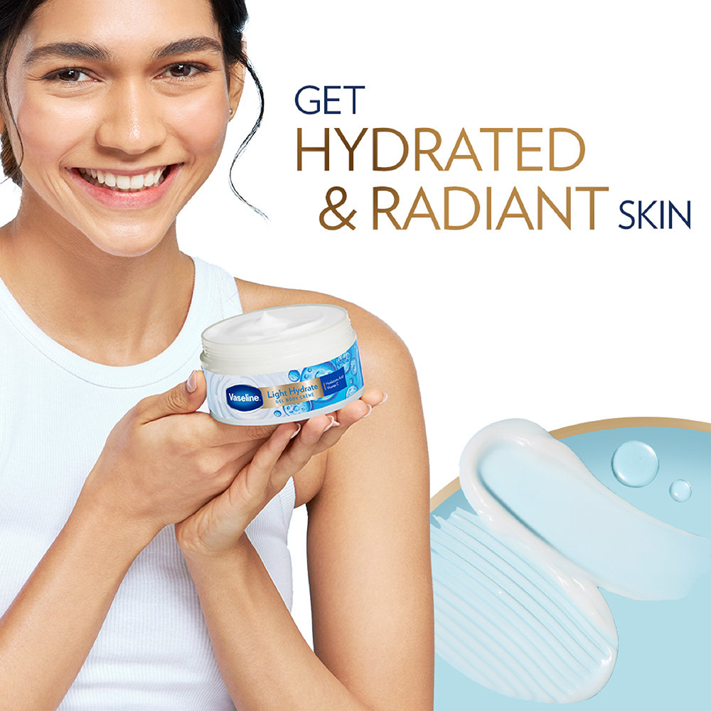 Vaseline Light Hydrate Gel Body Creme 180 gm | With Hyaluronic Acid & Vitamin C | Provides Hydration | For Radiant Glowing Skin, Pack of 1 Vaseline Light Hydrate Gel Body Creme 180 gm | With Hyaluronic Acid & Vitamin C | Provides Hydration | For Radiant Glowing Skin, Pack of 1